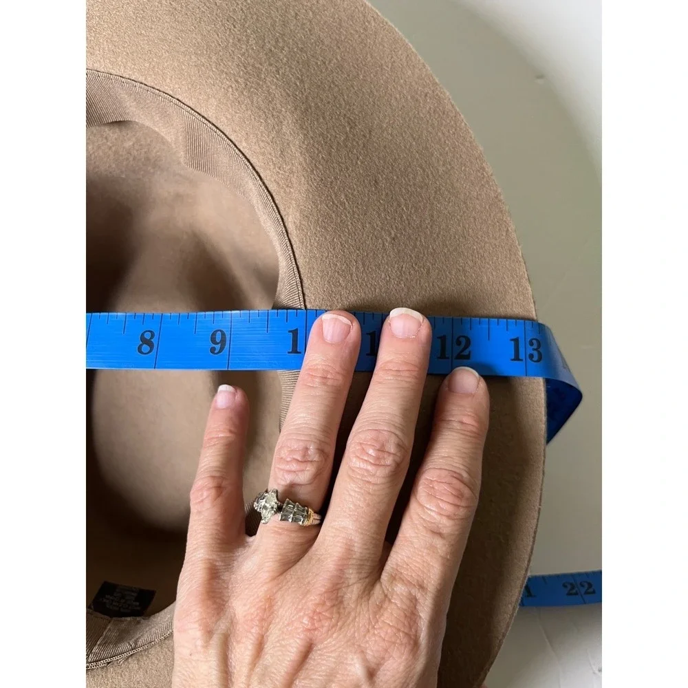 Wide Brim Rancher Fedora Hat Tan‎ Wool Felt White Band Boho Western OS